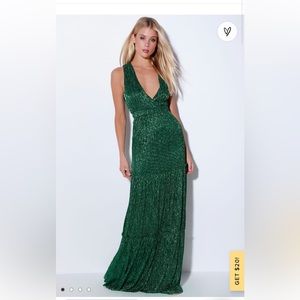 Lulu’s Falling Star Green formal dress